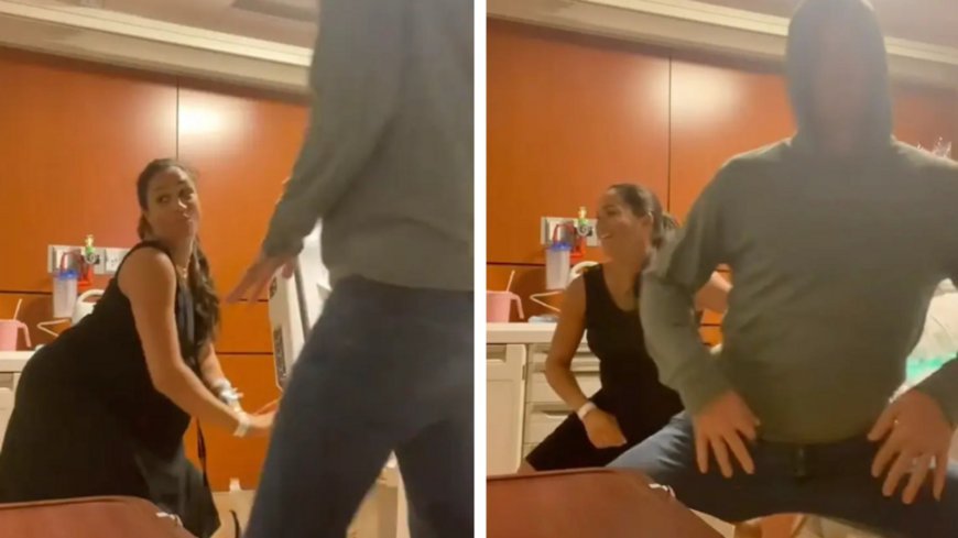 Pregnant Meghan Markle dances with Prince Harry in bizarre delivery room video. Watch